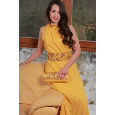 Embroidered dress "Romance" yellow